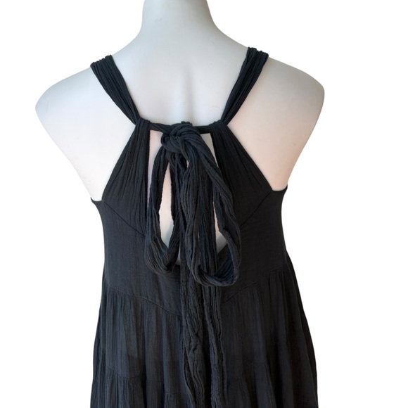 Greek Archaic Kori Black Cotton Gauze Tiered Flowy Maxi Halter Dress, Sz XS - Picture 8 of 13